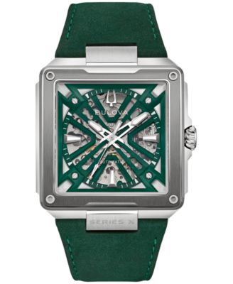 Bulova Men's Automatic Series X Green Leather Strap Watch 41mm