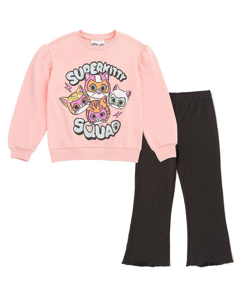 Детский комплект Super Kitties: флисовое свитшот и леггинсы клеш (5-8 лет)
