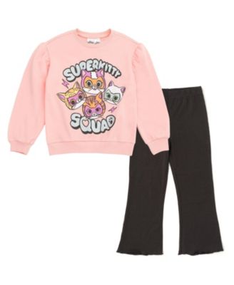 Детский комплект Super Kitties: флисовое свитшот и леггинсы клеш (5-8 лет)