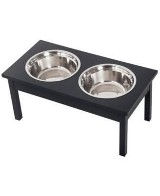 RUIE 23 in Wooden Elevated Dog Feeding Station with Stainless Steel Bowls