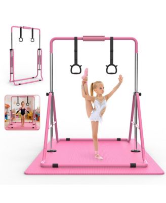 ZENY Gymnastics Bar for Kids, Gymnastics Horizontal Bar with Adjustable Height Foldable Training Bar with Mat for Home Practice