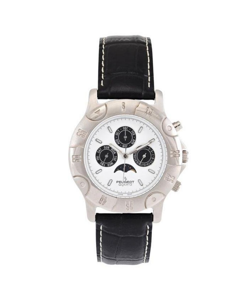 Часы Peugeot Мужские круглые 40mm Multi-Function Moon Phase с кожаным ремешком