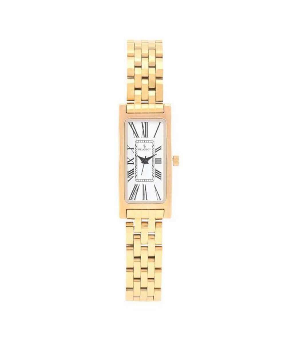 Peugeot Women's 35x18mm 14K Gold-Plated Rectangular Roman Numeral Stainless Steel Watch