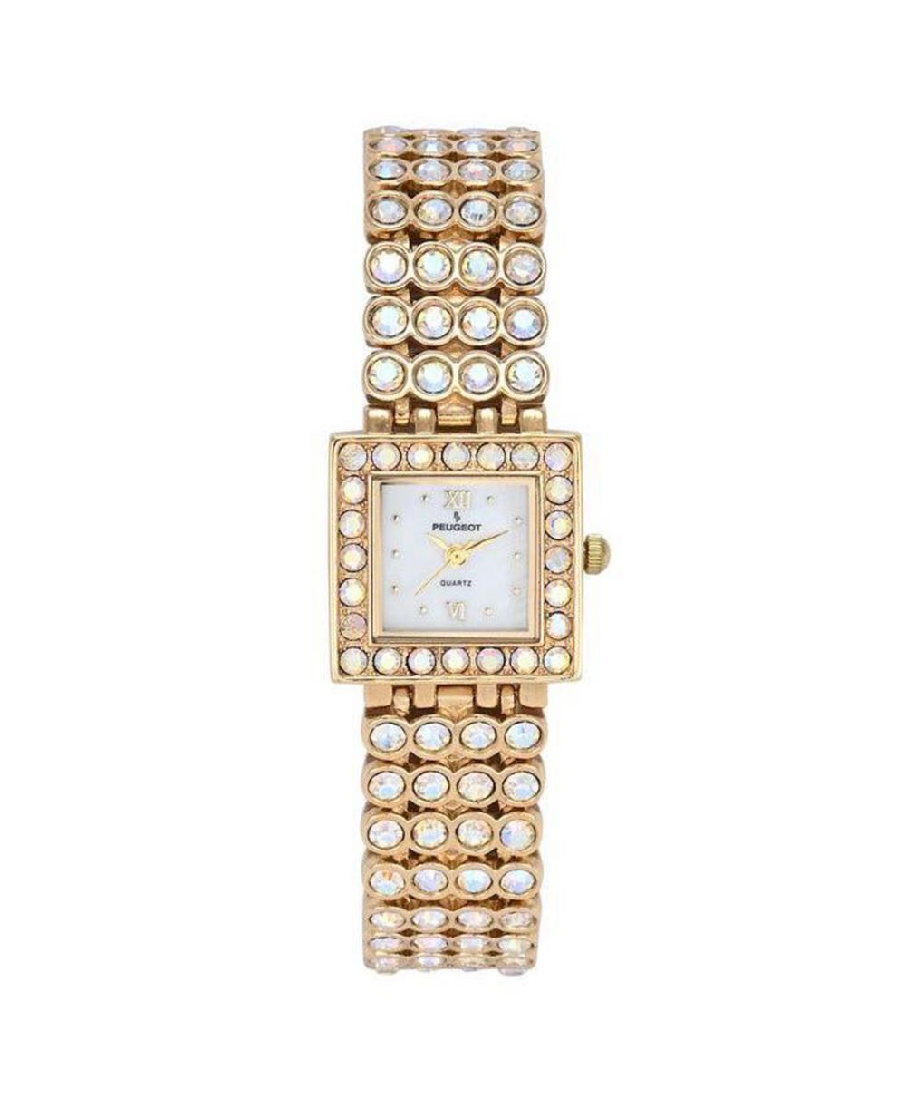 Женские часы Peugeot 14K Gold-Plated Jeweled Watch with Four Strands of Genuine Swarovski Crystals