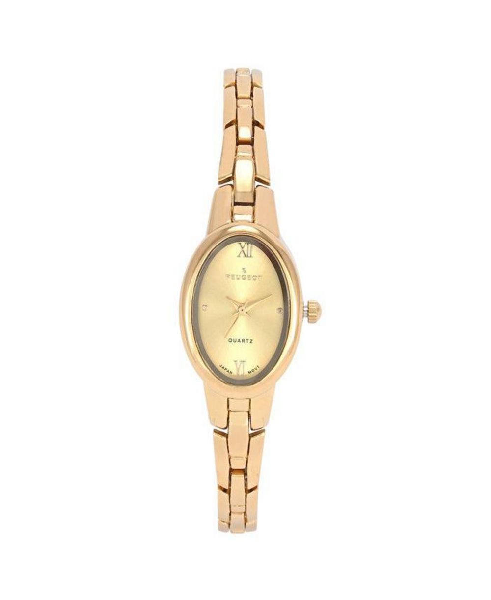 Женские часы Peugeot 30x25mm Oval Dial Link Bracelet с позолотой 14K