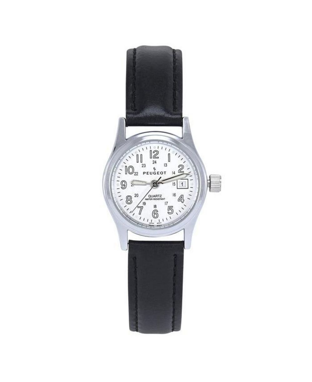Peugeot Women s Silver Dial Nurses Sport Calendar Wristwatch Easy Reader with Black Band