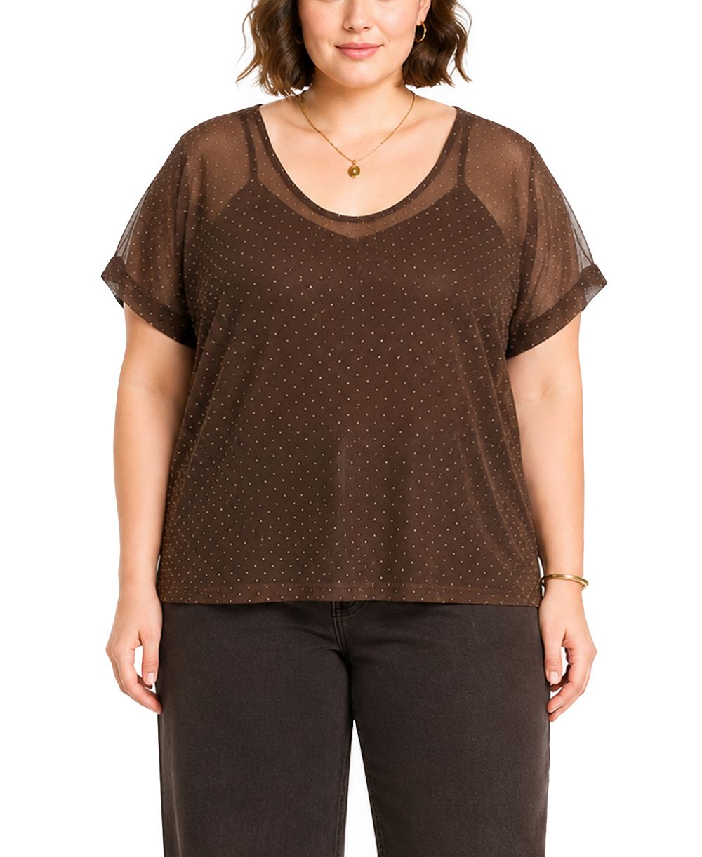 Топ COIN 1804 Plus Size Short-Sleeve Foil Drop V-Neck