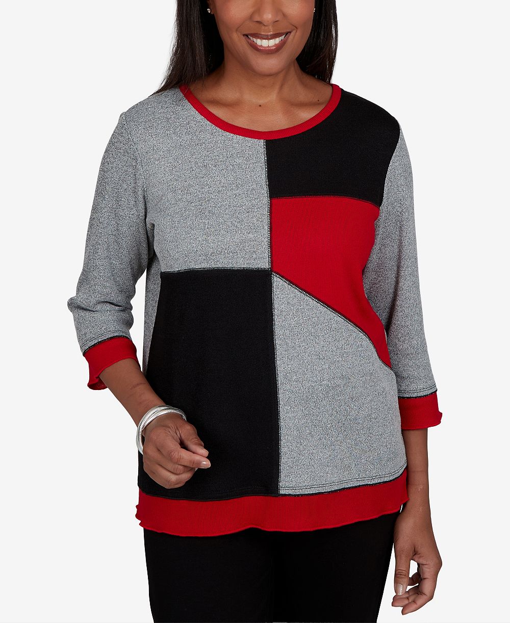Alfred Dunner Petite Classic Heathered Colorblock 3/4-Sleeve Knit Top