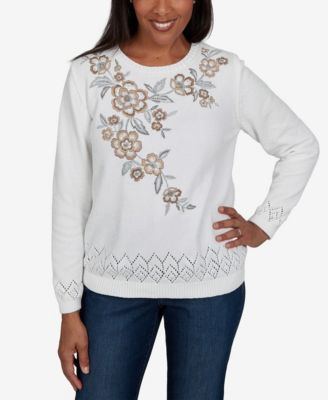 Женский джемпер Alfred Dunner Petite Embroidered Floral Textured Chenille