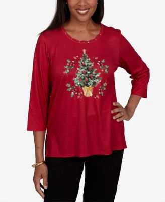 Alfred Dunner Petite Christmas Tree 3/4-Sleeve T-Shirt
