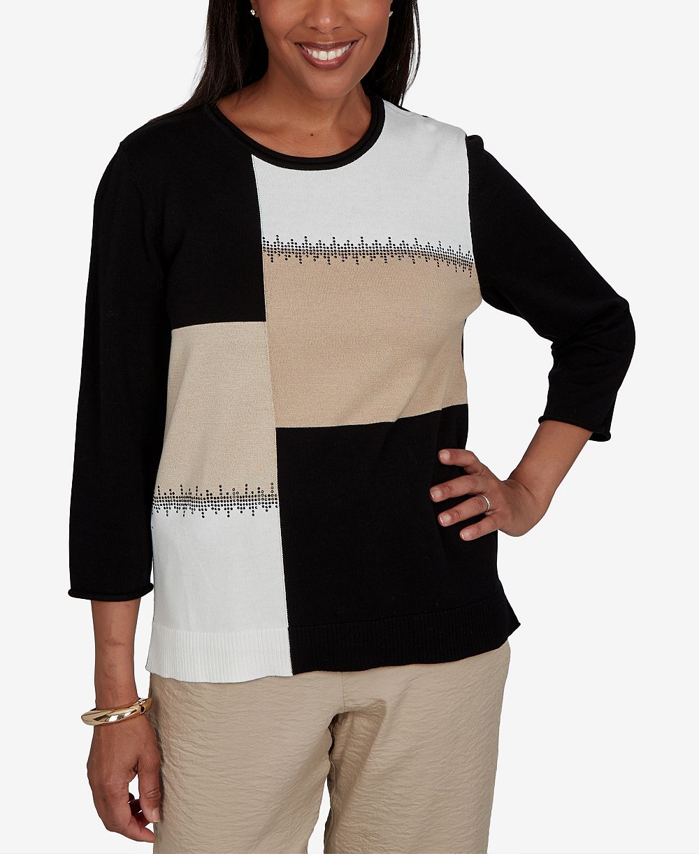 Alfred Dunner Petite Travel Advisory Colorblock 3/4-Sleeve Embellished Женский свитер