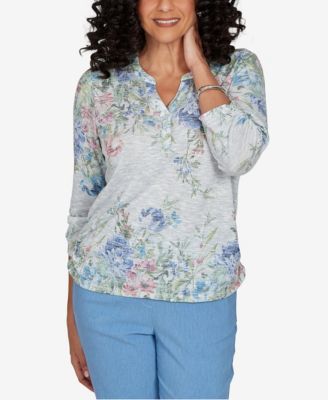 Alfred Dunner топ Henley Petite Provence Floral-Print 3/4-Sleeve