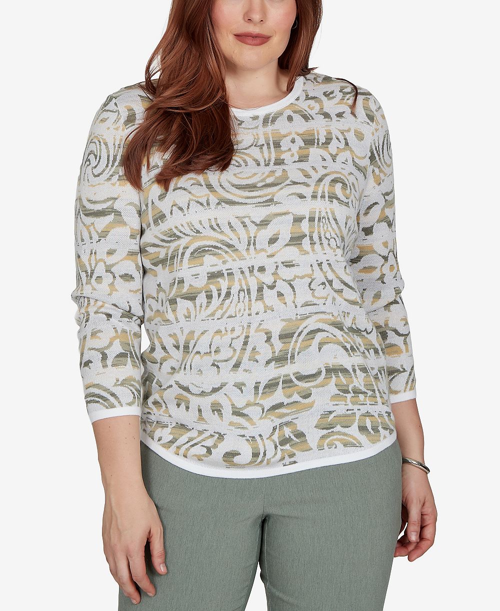 Alfred Dunner Petite свитер с узором Paisley и рукавом 3/4