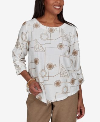 Alfred Dunner Petite блузка Union Square Geometric-Floral 3/4-Sleeve Crewneck Rayon-Nylon Blend