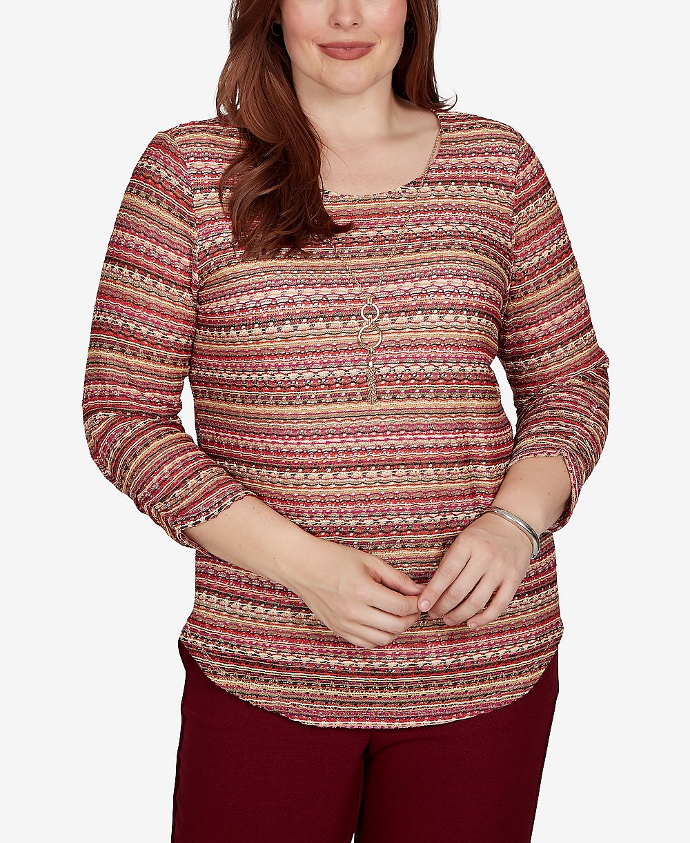 Alfred Dunner Petite укороченный топ с рукавом 3/4 и ожерельем