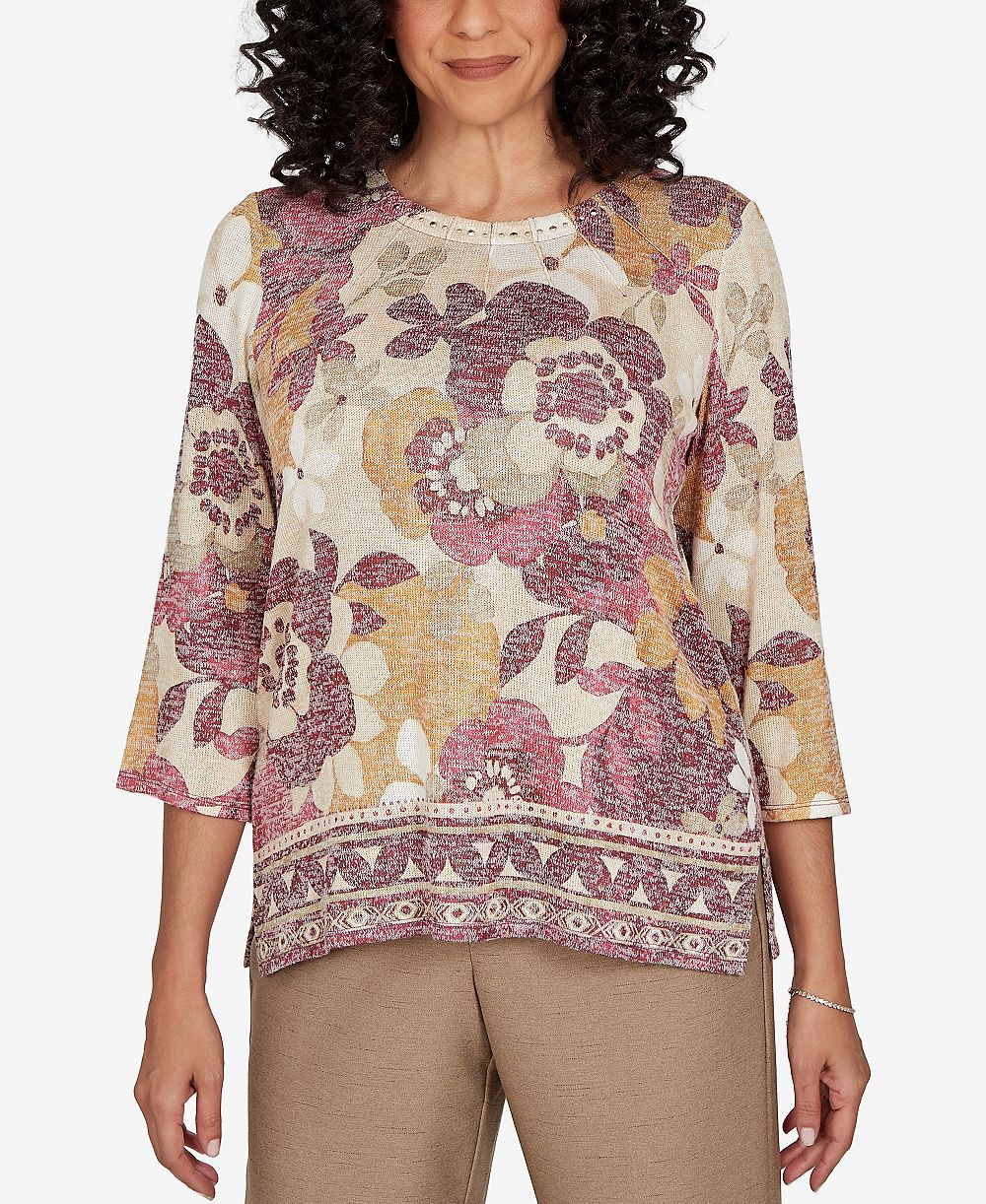 Alfred Dunner Petite Union Square Floral рубашка с 3/4-Sleeve