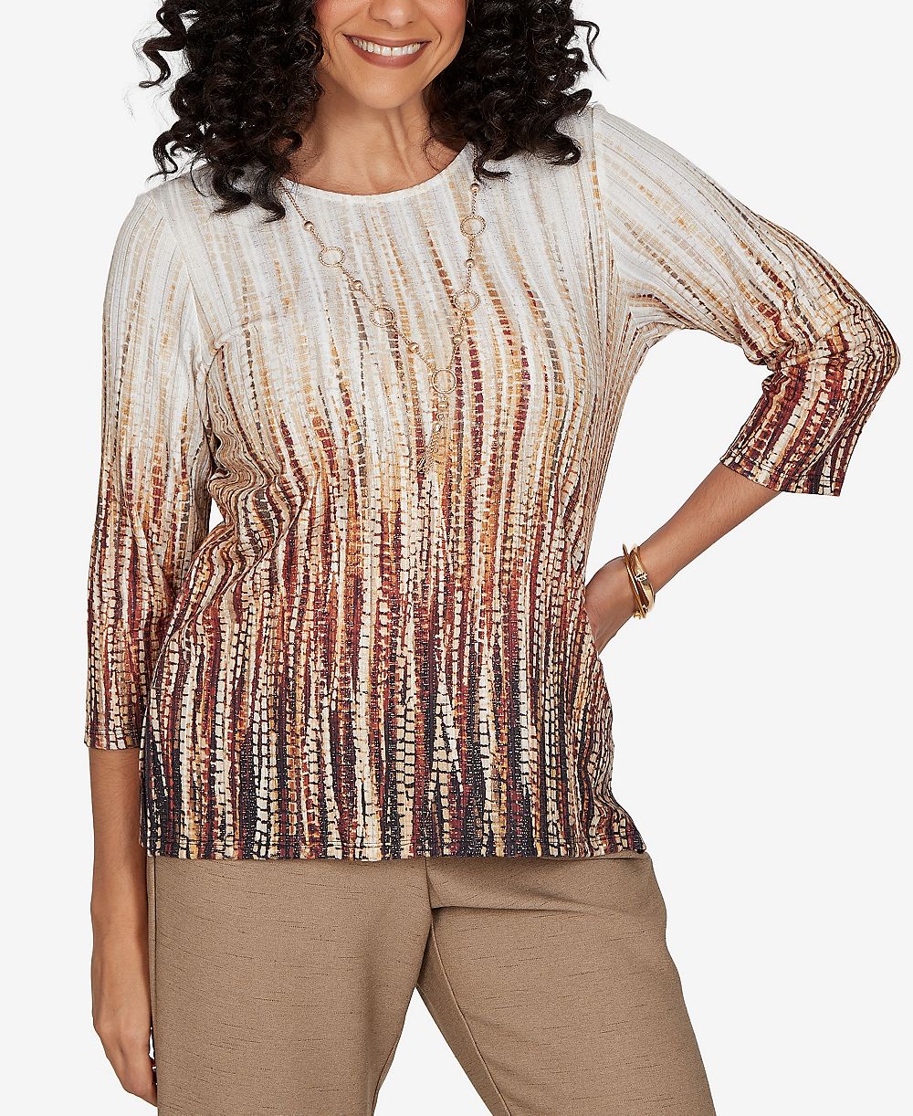 Топ Alfred Dunner Petite Union Square Textured Ombre 3/4-Sleeve