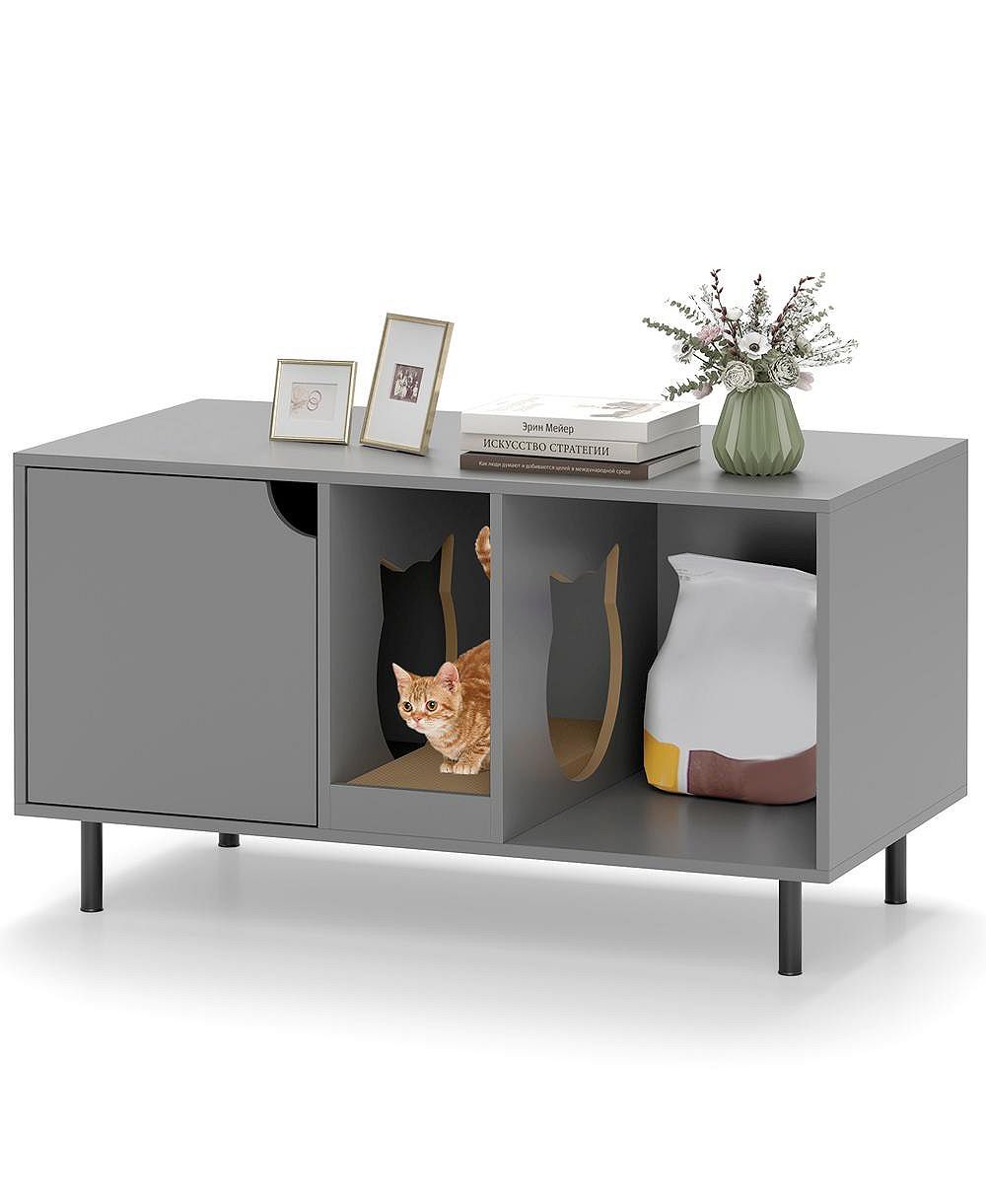 RUIE Cat Litter Box Enclosure Hidden Washroom with Detachable Scratching Board