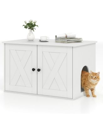RUIE Hidden Cat Litter Box Cabinet End Table with Removable Divider Panel