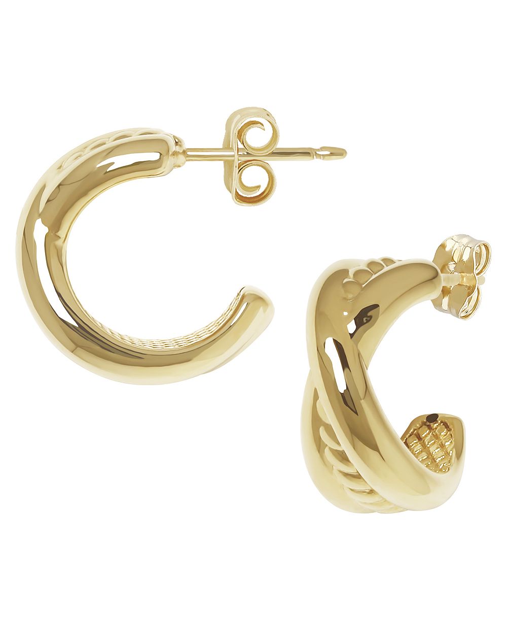 Серьги-кольца Sculptured Twisted Polished X в 14k Yellow Gold