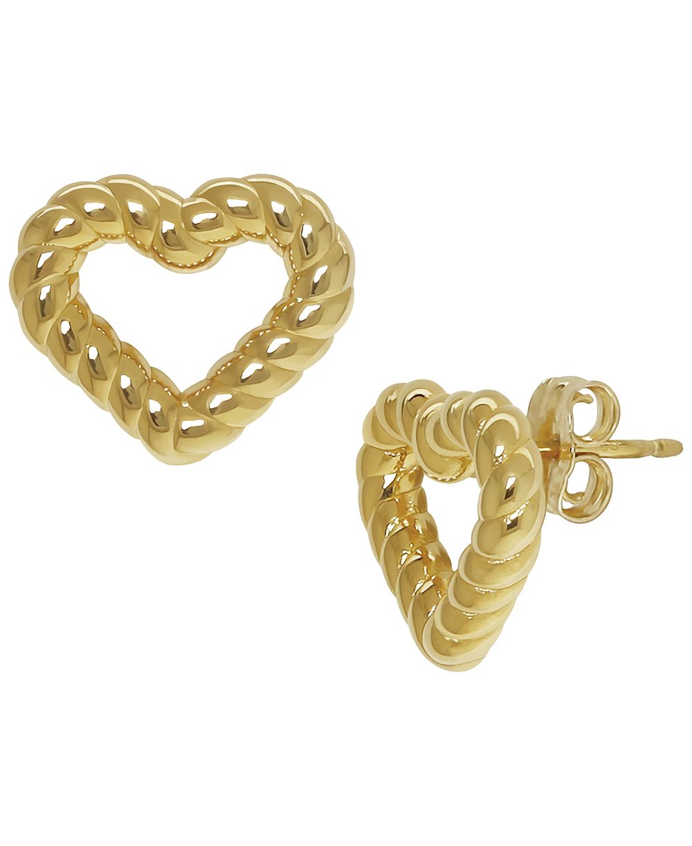 Macy's серьги-гвоздики Sculptured Twisted Heart из желтого золота 14 карат