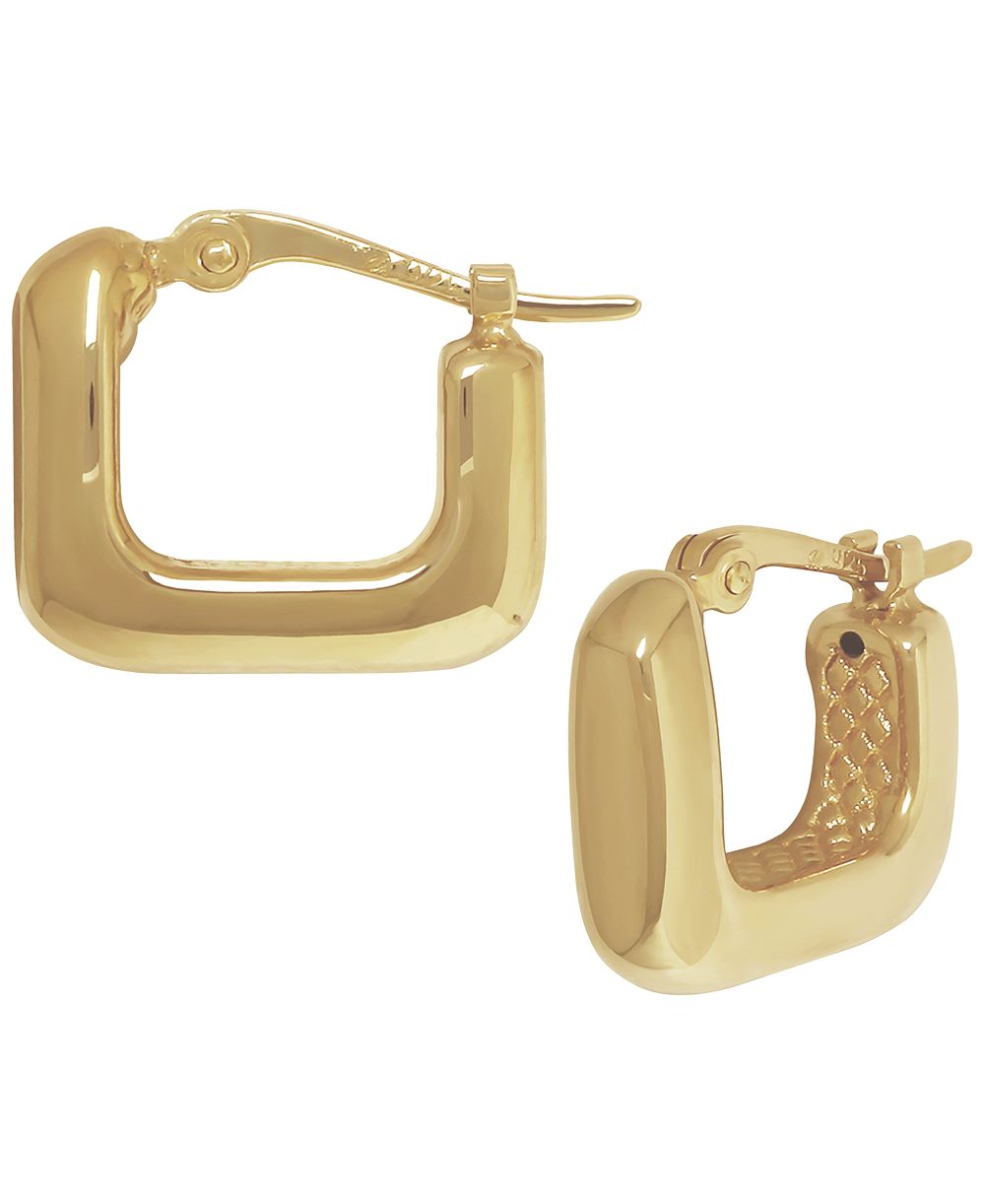 Серьги-кольцо Sculptured Square Mini из желтого золота 14k