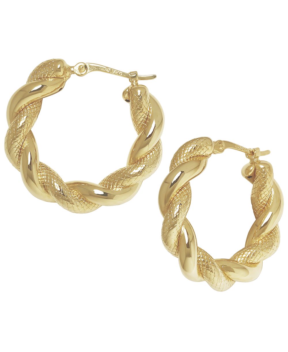 Серьги-кольца из желтого золота 14k с текстурированным дизайном