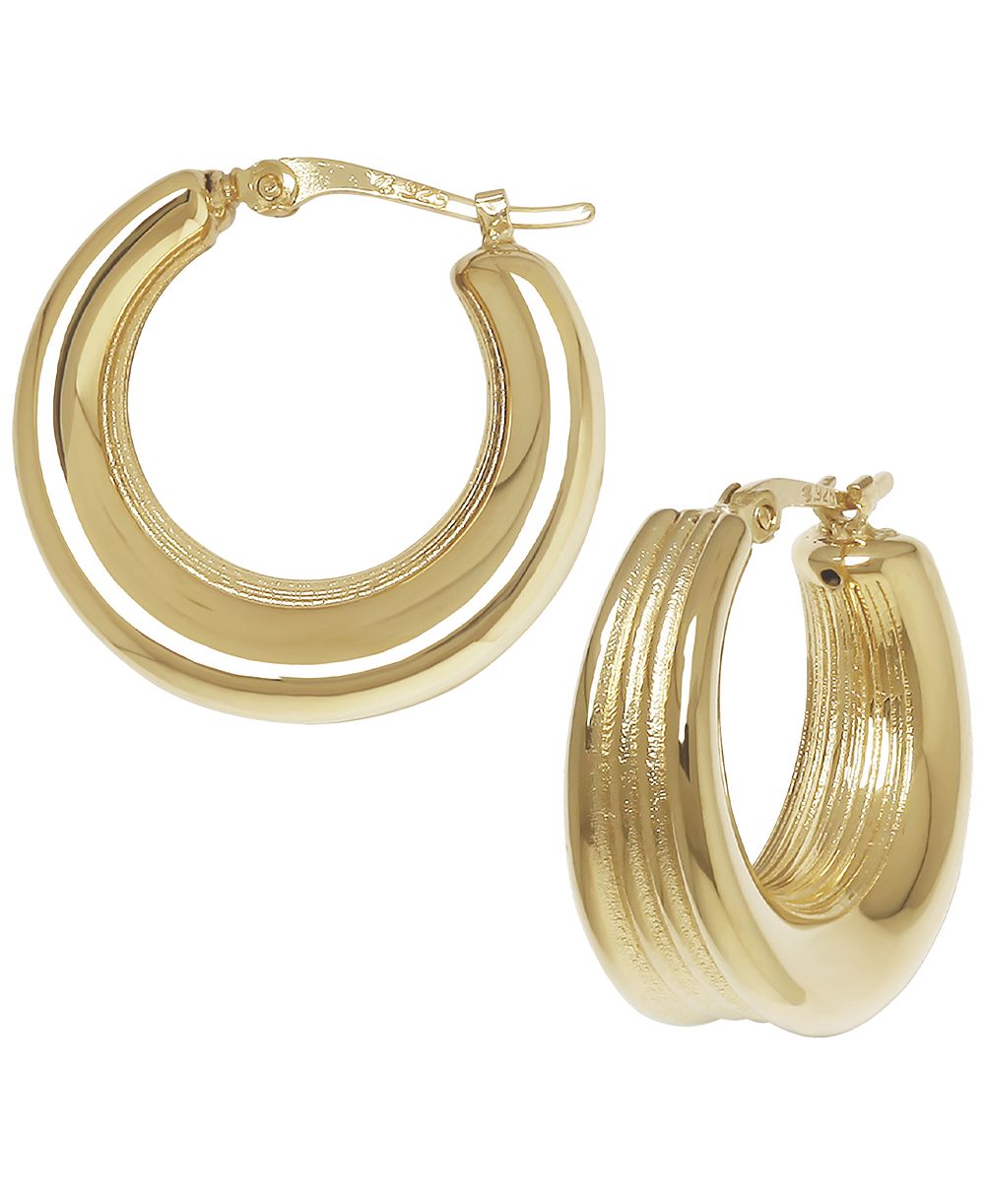 Серьги-кольца Macy's Sculptured Inverted Ribbed из желтого золота 14k
