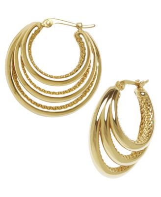 Серьги-кольца Macy's Sculptured Graduated Triple Tube из желтого золота 14 карат