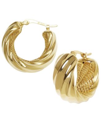 Крупные квадратные серьги-кольца Sculptured Wide Square Twist из желтого золота 14k
