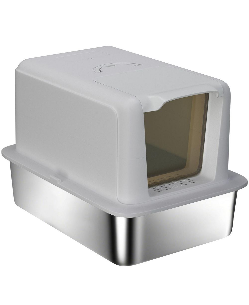 RUIE 2-in-1 Stainless Steel Cat Litter Box with Removable Lid and Scoop