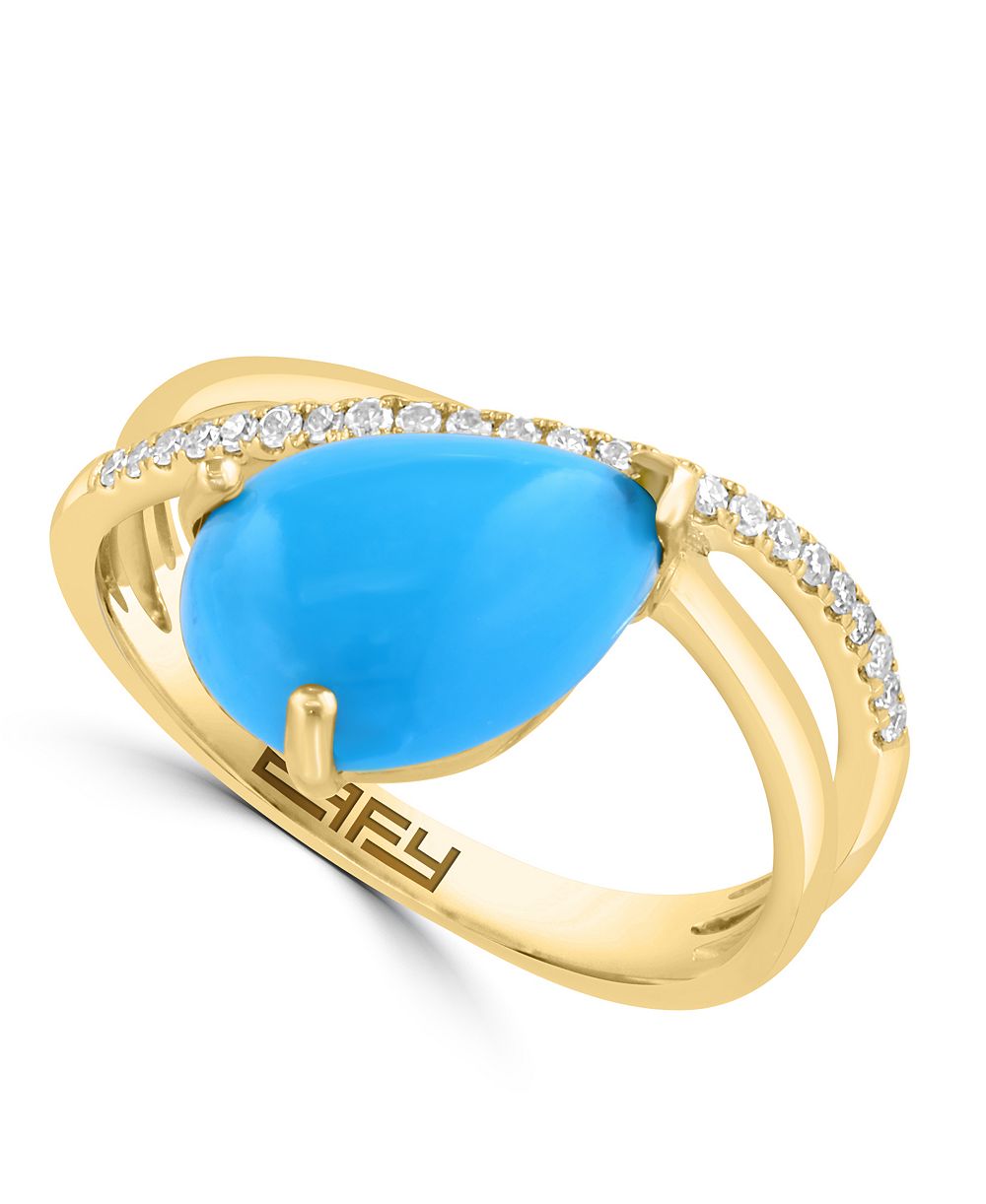 EFFY Collection Turquoise (11x8mm) & Diamond (1/10 ct. t.w.) Ring in 14k Yellow Gold