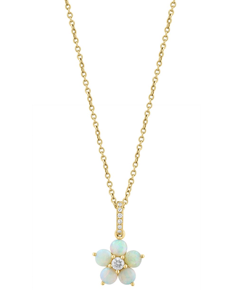 EFFY Collection Opal (5/8 ct. t.w.) & Diamond (1/10 ct. t.w.) Pendant Necklace in 14k Yellow Gold