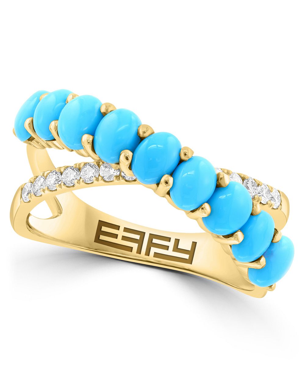 EFFY Collection кольцо с бирюзой и бриллиантами (1/4 карата суммарно) из желтого золота 14k