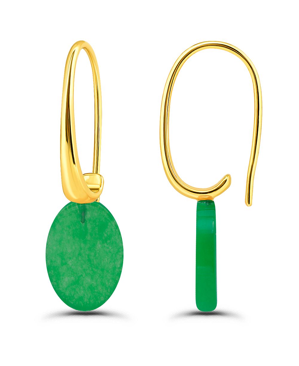 14k Gold-Plated Genuine Stone Oval Hardwire Fishhook Drop Earrings