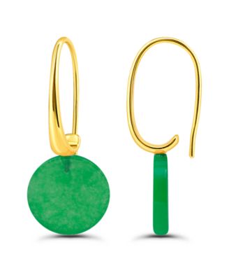 14k Gold-Plated Genuine Stone Round Disc Hardwire Fishhook Drop Earrings