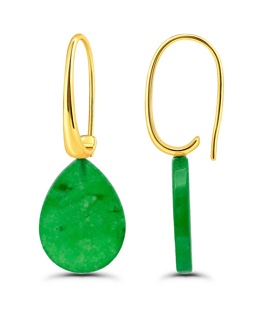 14k Gold-Plated Genuine Stone Teardrop Hardwire Fishhook Drop Earring