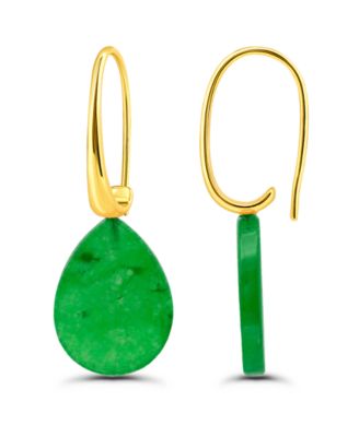 14k Gold-Plated Genuine Stone Teardrop Hardwire Fishhook Drop Earring