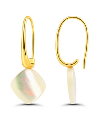 14k Gold-Plated Genuine Mother of Pearl Diamond Shape Hardwire Fishhook Drop Earrings