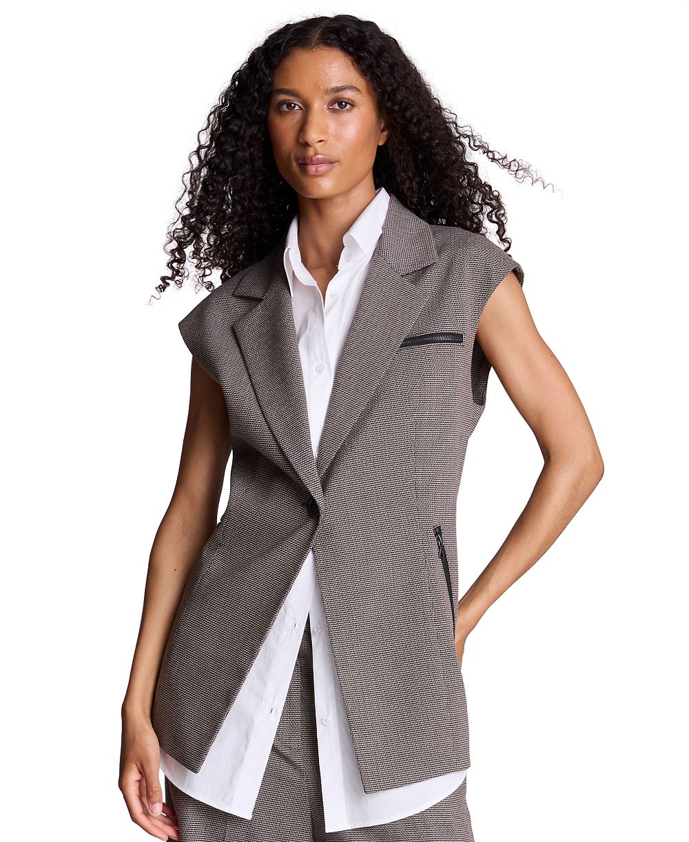 Kenneth Cole Women's Zipper Pocket Button Front Sleeveless Vest with Removable Shirt