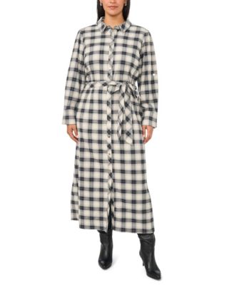 Vince Camuto Plus Size Plaid Midi Loose-Fit Shirt Dress