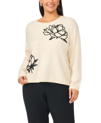 Vince Camuto Plus Size Вязаный свитер с вышивкой в стиле флоральный шенилл