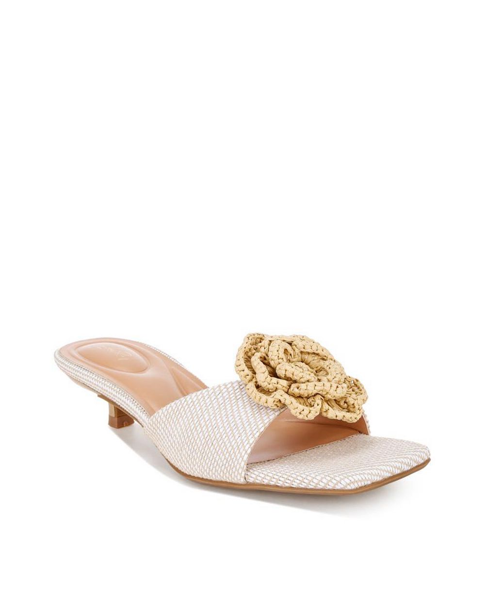 London Rag Womens Sobhina Woven Floral Accent Kitten Heels
