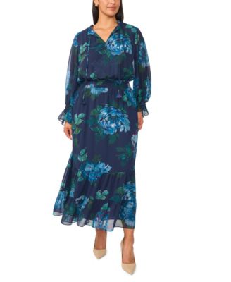 Vince Camuto Plus Size Floral-Smocked Maxi Dress