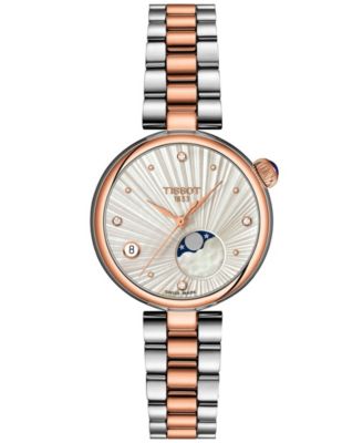 Tissot женские кварцевые наручные часы Desir Moonphase на двухцветном стальном браслете, 29,6 мм