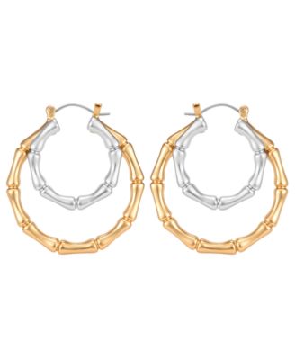 GUESS Two-Tone Mixed Texture Hoop Earrings
