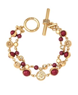 GUESS Gold-Tone Imitation Pearl & Crystal Toggle Bracelet