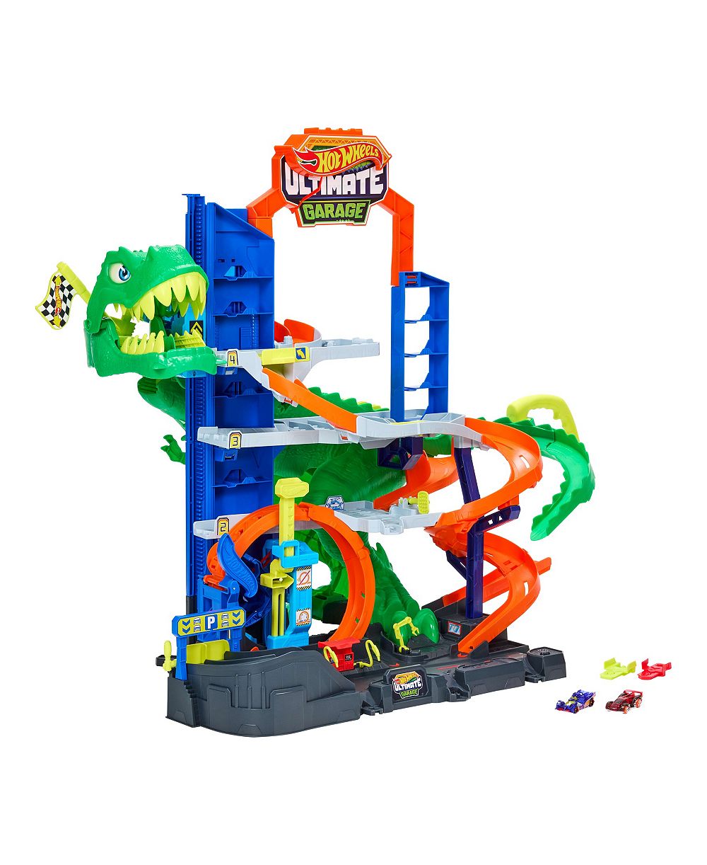 Hot Wheels игровой набор City Ultimate T-Rex Garage в масштабе 1:64 с 2 металлическими машинками
