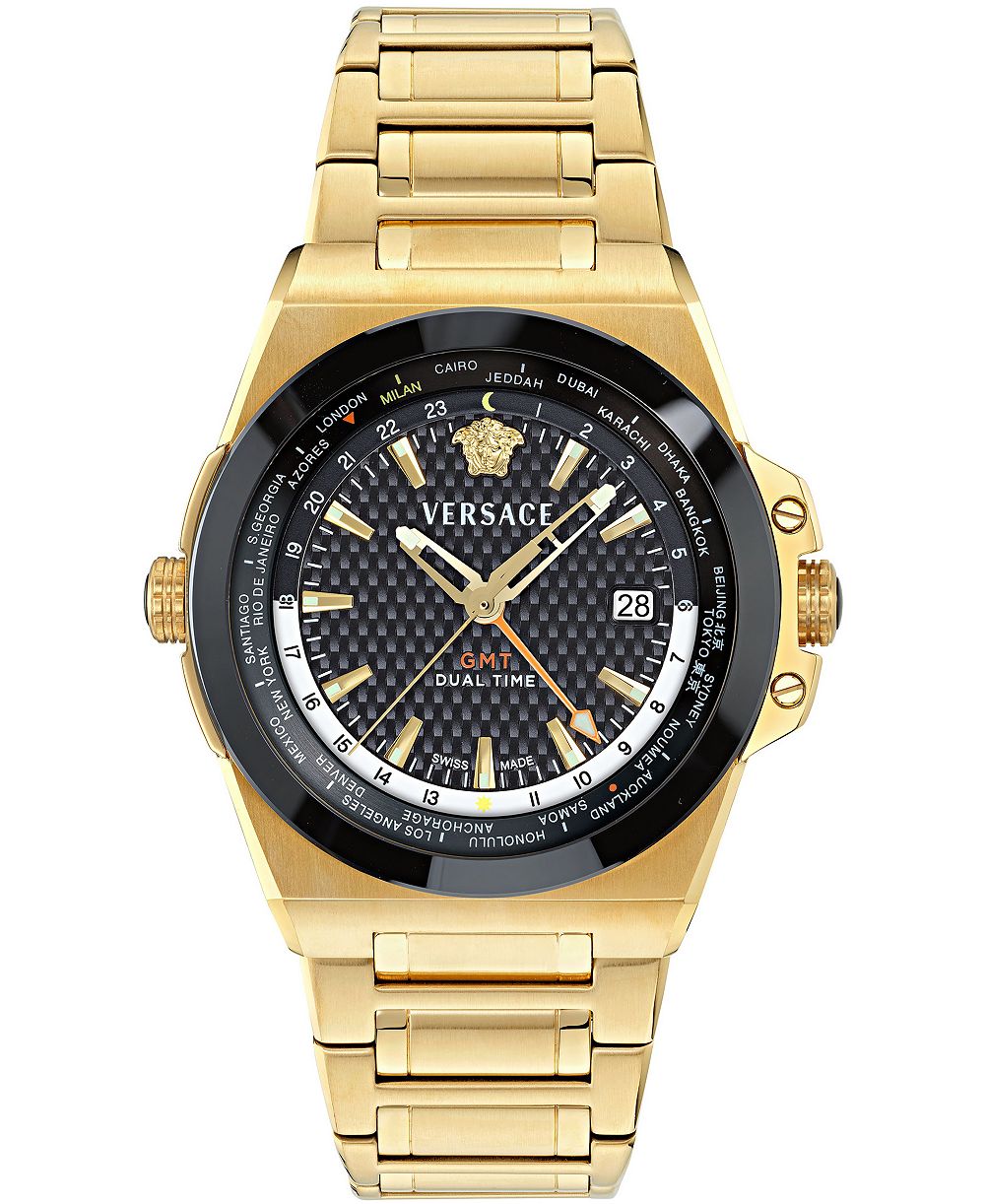 Мужские часы Versace Greca Reaction GMT Silver Stainless Steel Bracelet Watch 41mm