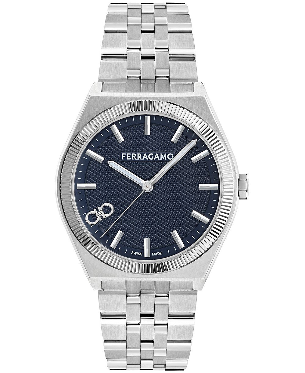 Ferragamo мужские наручные часы на стальной браслете, серебристые, 40 мм